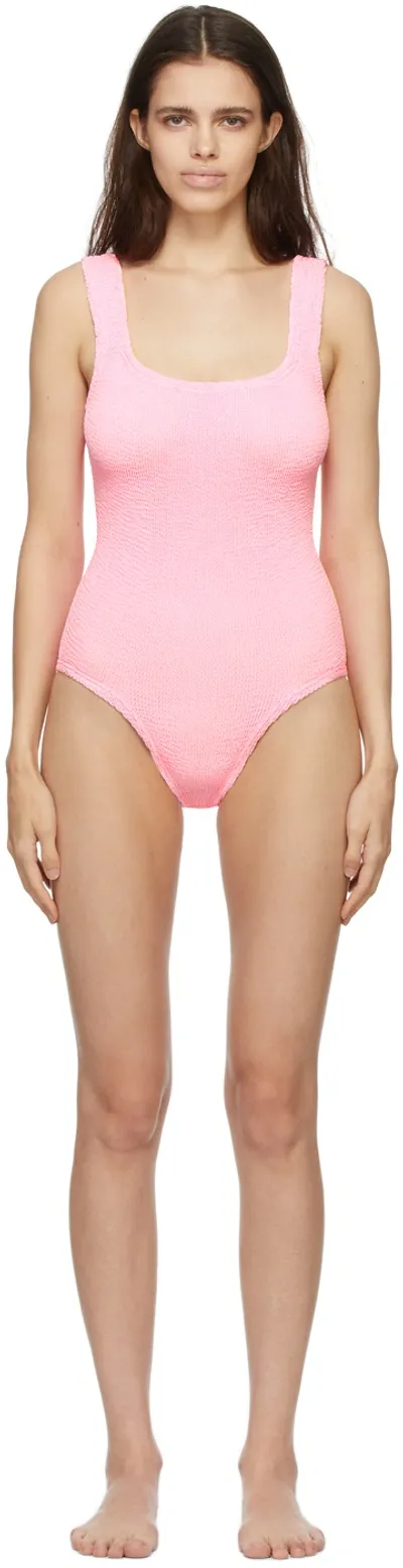 Hunza G Pink Square Neck Nile One-piece Swimsuit In Bubblegum