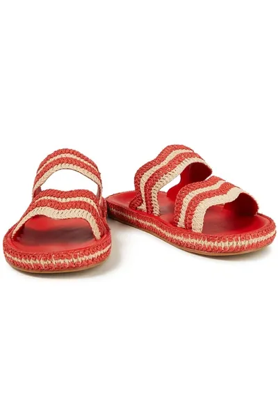 Zimmermann Two-tone Raffia Slides In Red