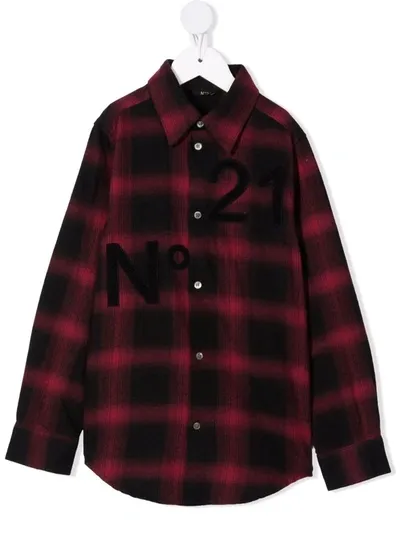 N°21 Teen Checked Logo-embossed Shirt In Red,black