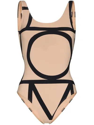 Totême Monogram-print Swimsuit In Beige