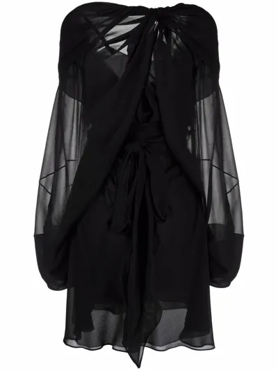 Maison Margiela Twisted Drape Silk Chiffon Mini Dress In Black