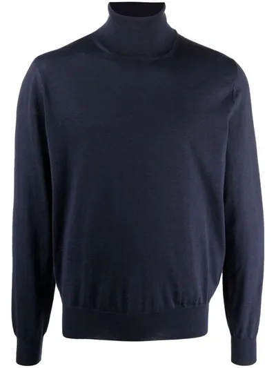 Canali Luxury Knitted Roll Neck Navy In Blue