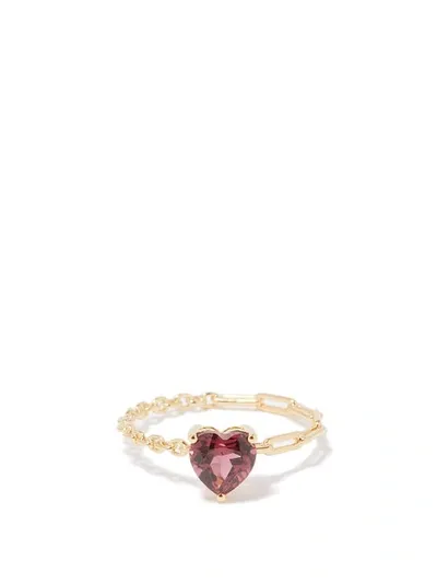 Yvonne Léon 18k Yellow Gold Rhodolite Heart Chain Ring