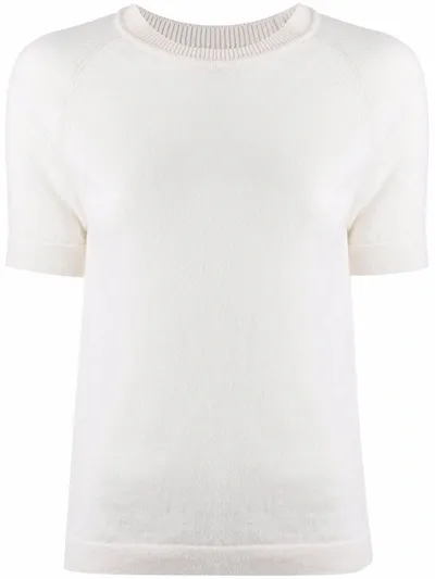 Barrie Short-sleeve Cashmere Top In White