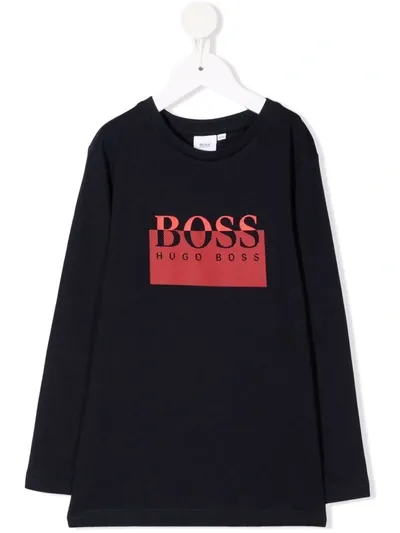 Bosswear Kids' Logo-print Long-sleeved Sweatshirt In Blue