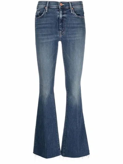 Mother Womans The Weekender Mini Flare Blu Denim Jeans In Walking On