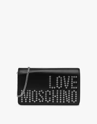 Love Moschino Crystal Logo Clutch In Black