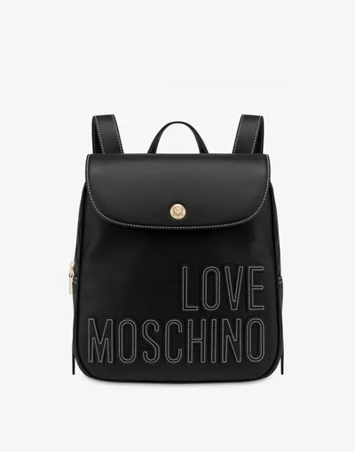 Love Moschino Embroidery Logo Backpack In Black