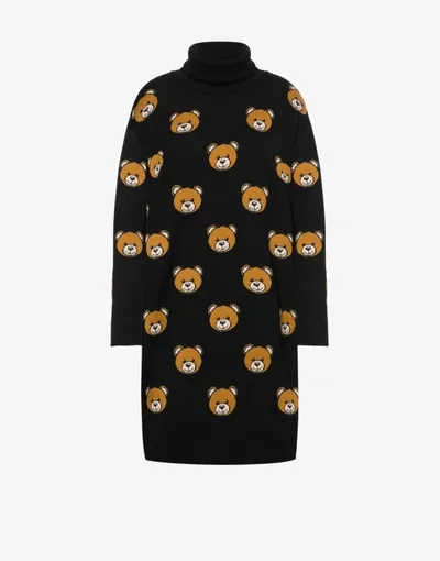 Moschino Allover Teddy Bear Knit Dress In Black