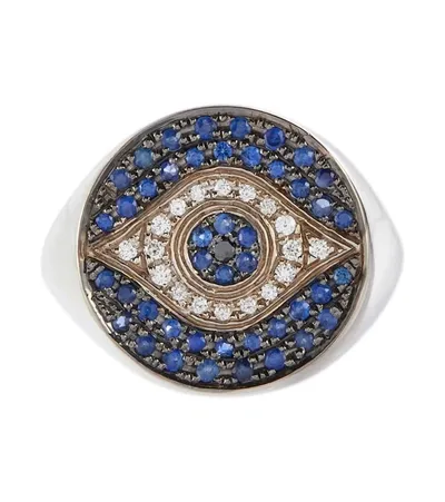 Ileana Makri Dawn Chevalier 18kt Gold Ring With Diamonds And Sapphires In Wg