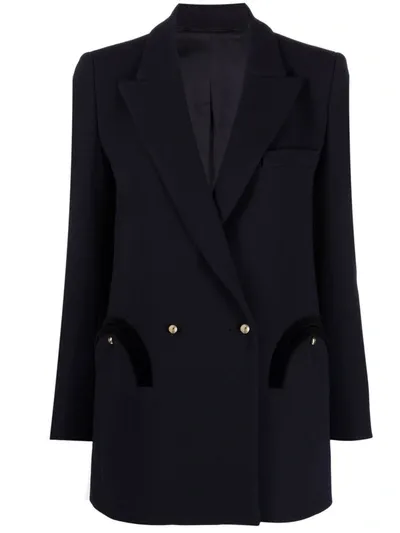 Blazé Milano Resolute Everyday Double-breasted Velvet-trimmed Wool-crepe Blazer In Blue