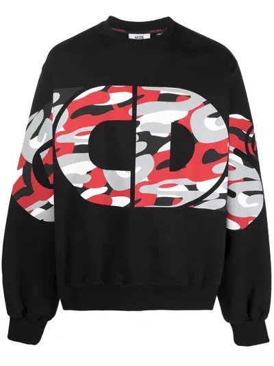 Gcds Logo-print Camouflage Sweatshirt In Black