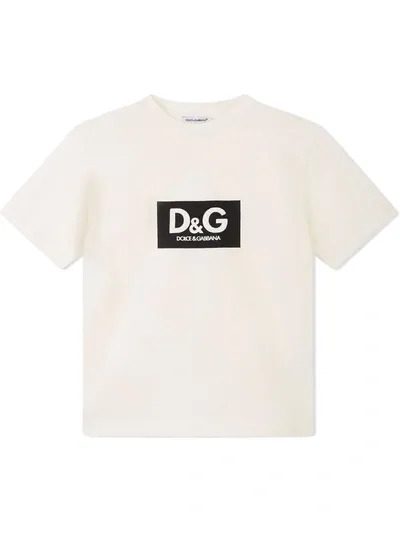 Dolce & Gabbana Kids' Interlock Logo-print Cotton T-shirt In White