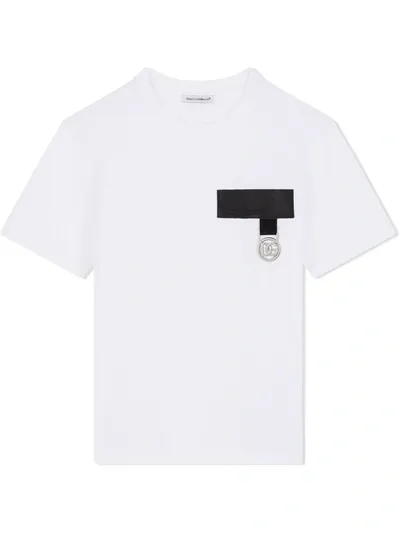 Dolce & Gabbana Kids' Logo Plaque Cotton T-shirt In Bianco