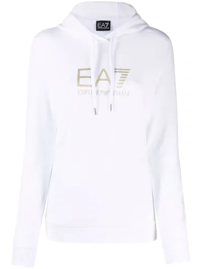 Ea7 Gold Embossed Logo Hoodie In White