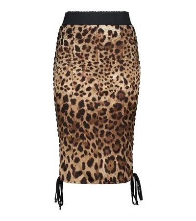 Dolce & Gabbana Leopard-print Stretch-silk Skirt In Brown