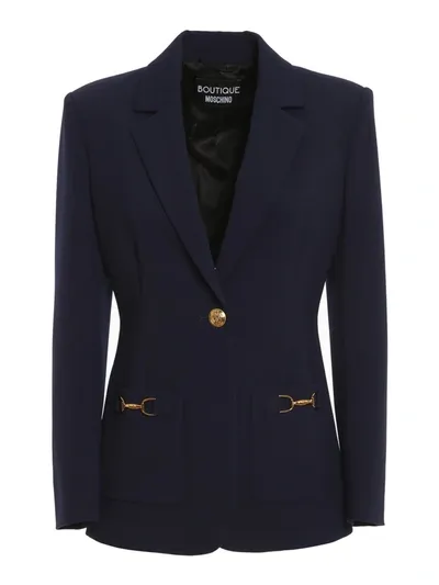 Boutique Moschino Blazer Moschino Boutique Single-breasted Jacket In Virgin Wool Blend In Blue