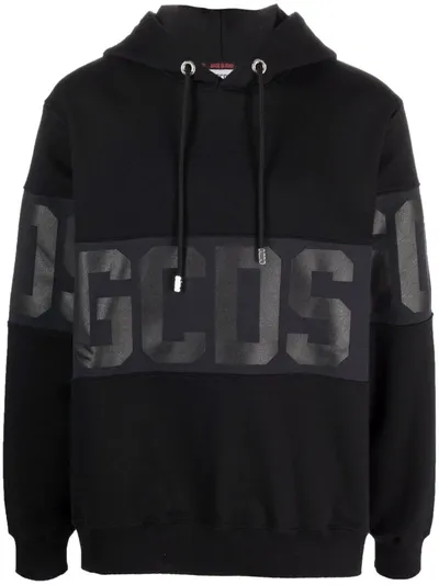 Gcds Logo-print Pullover Hoodie In Black