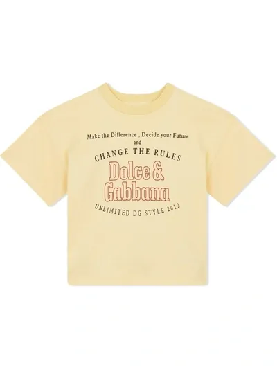 Dolce & Gabbana Kids' Logo-print Cotton T-shirt In Yellow