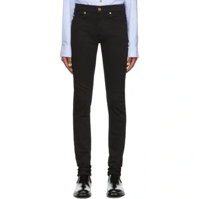 Versace Embroidered Super Skinny Jeans In Black Black