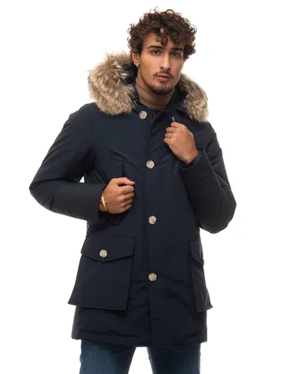 Woolrich Arctic Detachable Fur Parka Four Pocket Jacket In Blue