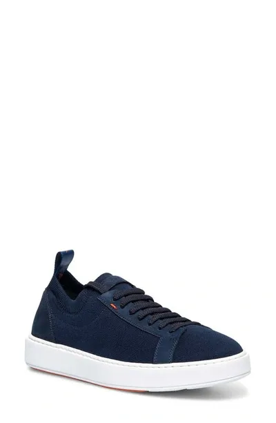 Santoni Suede Low-top Sneakers In Blue