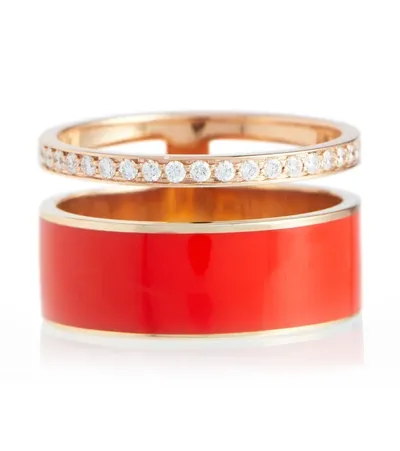 Repossi Women's Berbere 18k Rose Gold, Red Lacquer & Diamond 2-row Ring