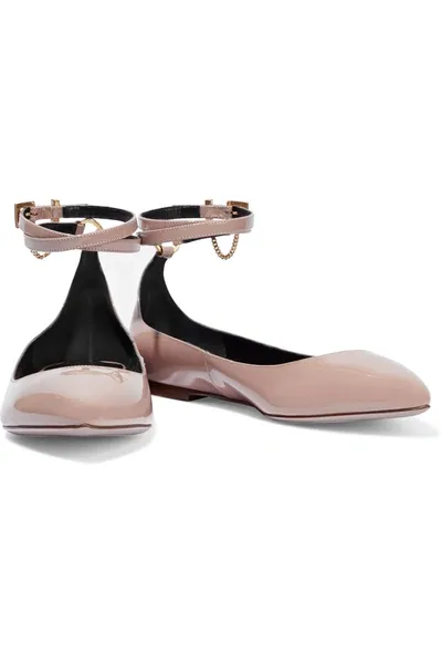 Valentino Garavani Chain-embellished Patent-leather Point-toe Flats In Neutral