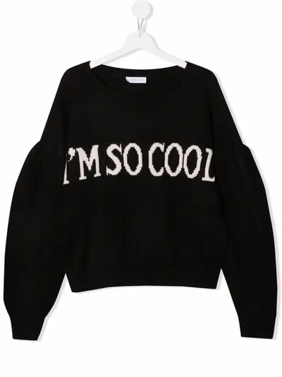 Monnalisa Kids' Slogan-print Cropped Jumper In Black