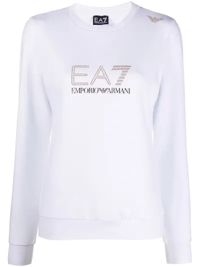 Ea7 Stud-detail Long-sleeved T-shirt In White