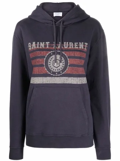 Saint Laurent Logo Cotton-jersey Hoodie In Gris Brique Beige