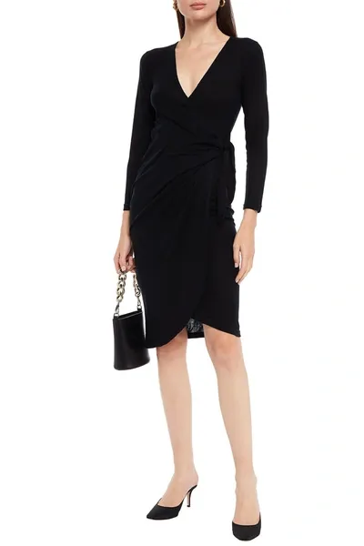 N•peal Wrap-effect Silk And Cashmere-blend Dress In Black