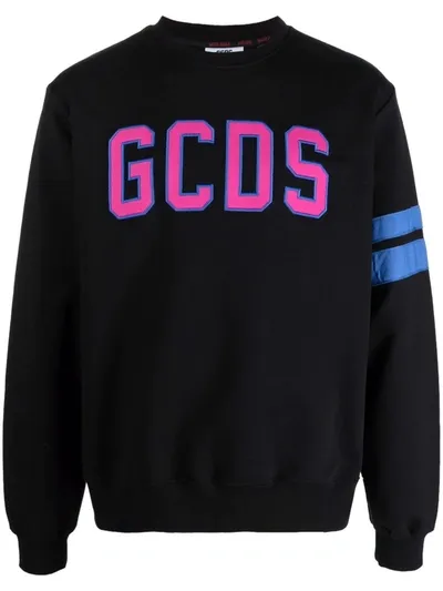 Gcds Logo Embroidered Cotton Sweatshirt In Black