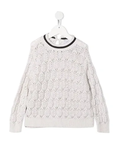 Brunello Cucinelli Kids' Perforated Knit Jumper In Neutrals