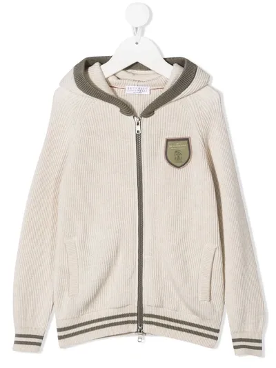 Brunello Cucinelli Kids' Be Conscious Knitted Hoodie In Neutrals