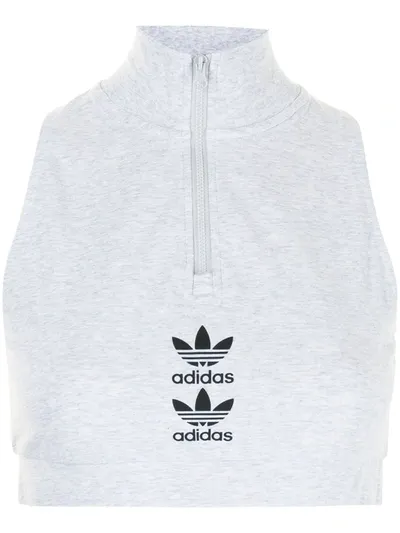 Adidas Originals Logo-print High-neck Cropped Tank Top In Gray