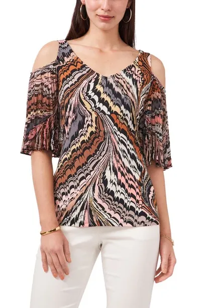 Chaus Print Cold Shoulder Knit Top In Neutral