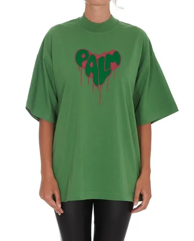 Palm Angels Green Oversized T-shirt With Graphic Print