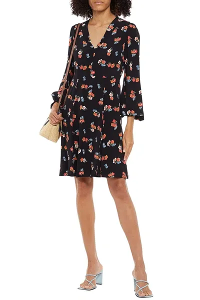 Bytimo Gathered Floral-print Crepe Mini Dress In Black