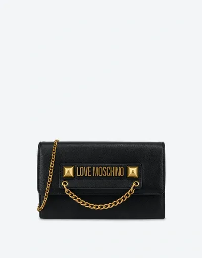 Love Moschino Clutch With Logo And Chain In Black