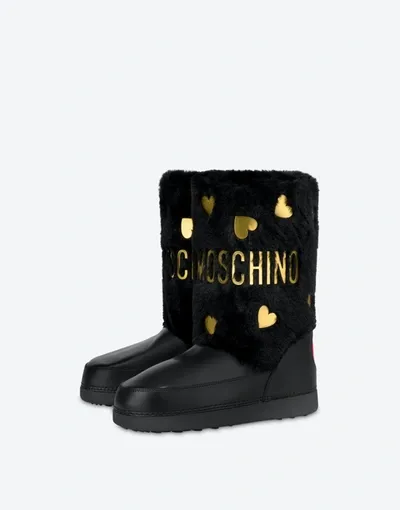 Love Moschino Gold Hearts Snow Boots In Black