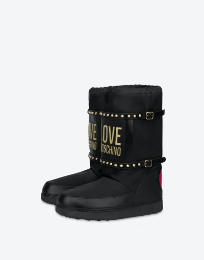 Love Moschino Gold Logo Snow Ankle Boots In Black