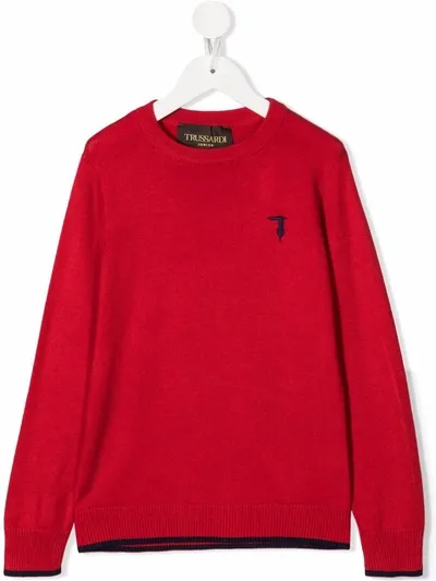 Trussardi Junior Kids' Embroidered-logo Jumper In Red