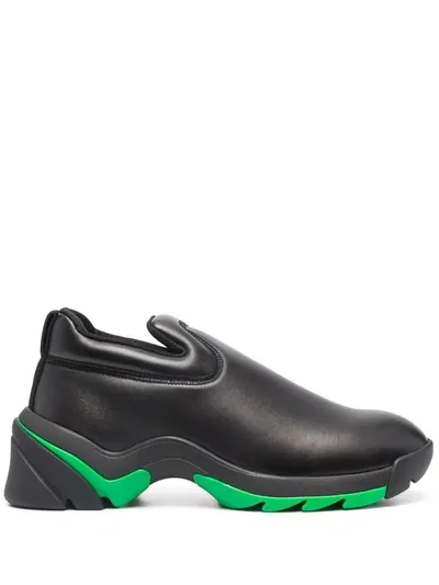 Bottega Veneta Polished-finish Ridged-sole Sneakers In Black Grass