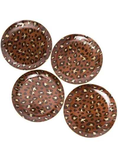 L'objet 4-piece Leopard 24k Gold & Porcelain Dessert Plate Set