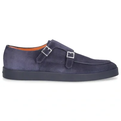 Santoni Monk Shoes 16384 Suede In Blue