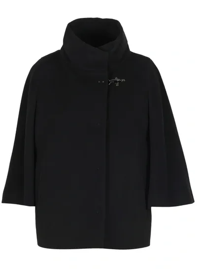 Fay Black Wool Blend Fabric Cape