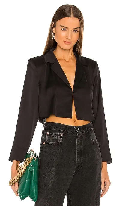 L'academie The Leona Crop Blouse In Black