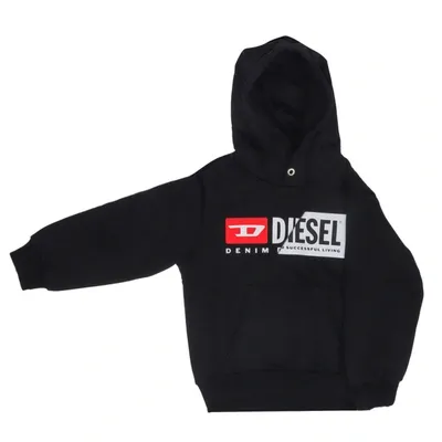 Diesel Kids' Logo Embroidered Hoodie In Black