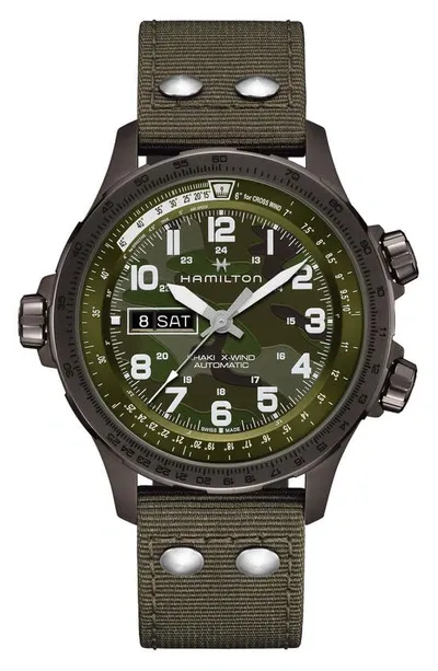 Hamilton Men's Khaki Aviation X-wind Green Textile Strap Watch 45mm